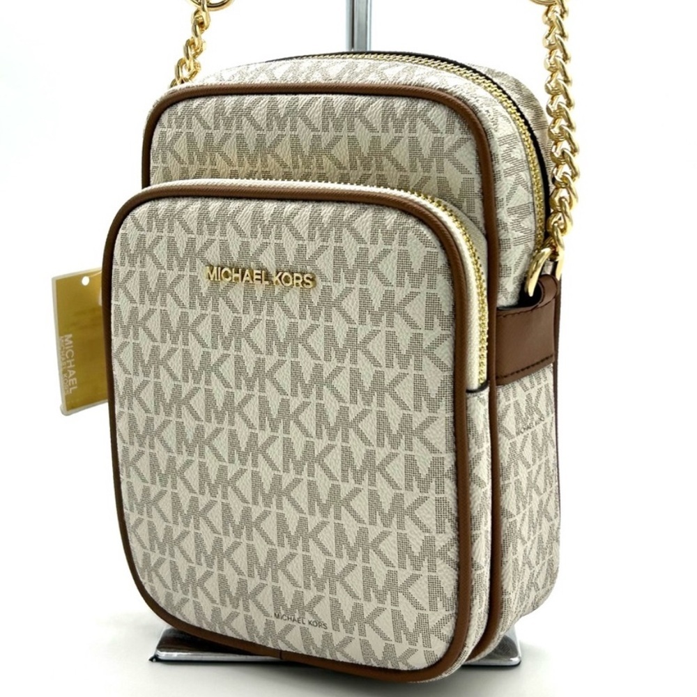 Michael Kors Jet Set Travel Medium Logo Crossbody Bag Vanilla/Brown